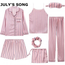 Piosenka JULY'S 2019 kobiety 7 sztuk piżamy zestawy plamy Faux jedwabne piżamy bielizna nocna dla kobiet ustawia jesień zima top