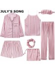 Piosenka JULY'S 2019 kobiety 7 sztuk piżamy zestawy plamy Faux jedwabne piżamy bielizna nocna dla kobiet ustawia jesień zima top