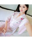 Seksowny nadruk kobiety satynowa bielizna nocna chiński druhna Kimono szlafroki Casual Rayon Mini koszula nocna domowa luźna kos