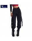Vangull czarny wysokiej talii spodnie Cargo kobiety kieszenie Patchwork luźne Streetwear ołówek spodnie 2019 moda Hip Hop spodni