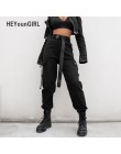 HEYounGIRL Streetwear Cargo spodnie damskie na co dzień biegaczy czarny wysoka talia luźne spodnie damskie koreański styl panie 