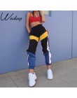 Weekeep kobiety wysoka talia Patchwork spodnie czarny ołówek spodnie Streetwear Cargo spodnie luźne Jogger spodnie kobiet 2019 s