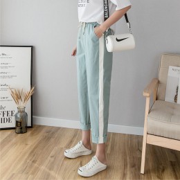 Bawełniana pościel kostki długość spodnie kobiety wiosna lato spodnie typu casual spodnie ołówkowe w stylu casual paski damskie 