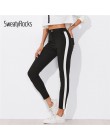 SweatyRocks kontrast Panel boczny Skinny kostki dżinsy 2018 lato proste nogi na zamek błyskawiczny spodnie damskie czarne sporto