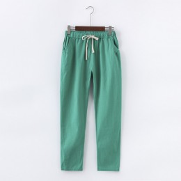 Garemay bawełniane spodnie lniane dla kobiet spodnie luźne dorywczo jednolity kolor kobiety Harem spodnie Capri duże rozmiary da