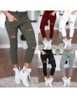 Plus rozmiar 4XL 2019 kobiety moda Casual otwory zniszczone Knee Skinny ołówek spodnie spodnie czarny biały Stretch Ripped spodn