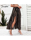 Simplee podział paski pani szerokie spodnie nogi kobiet plaży latem wysokiej talii spodnie Chic streetwear sash casual spodnie c