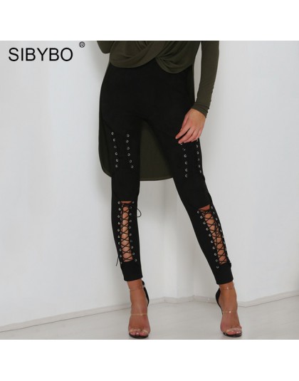 Sibybo Suede Bodycon bandaż spodnie kobiet 2018 jesień zima Legging Sexy Slim klub Party spodnie damskie panie ołówek spodnie