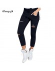 WENYUJH S-4XL Skinny Jeans kobiety spodnie jeansowe otwory spodnie ołówkowe z poszarpanym kolanem spodnie typu casual czarny bia