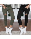 WENYUJH S-4XL Skinny Jeans kobiety spodnie jeansowe otwory spodnie ołówkowe z poszarpanym kolanem spodnie typu casual czarny bia