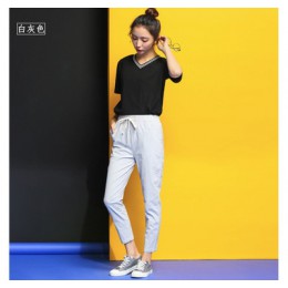 2019 elegancki rekreacyjne bawełniane lniane długie spodnie damskie elastyczne kieszenie w pasie luźne spodnie Plus rozmiar 2XL 