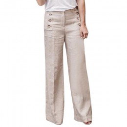 Plus rozmiar 3XL 2019 lato New Hot bawełniana pościel kobiety szerokie nogawki spodnie stałe dorywczo wysokiej talii przycisk sp