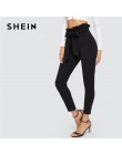SHEIN elegancki papierowe talia popędzający szczegóły solidna wysoka talia spodnie damskie spodnie Skinny Frill wykończenia elas