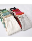 Cukierkowe kolory spodnie na lato kobiety Lace Up Pantalon Femme bawełniana pościel spodnie dresowe Casual Harem spodnie damskie