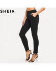 SHEIN elastyczna talia do połowy talii spodnie skinny Fit jesień urząd Lady elegancki Slim Fit pionowe kobiety ołówek spodnie
