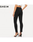 SHEIN elastyczna talia do połowy talii spodnie skinny Fit jesień urząd Lady elegancki Slim Fit pionowe kobiety ołówek spodnie