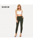 SHEIN elastyczna talia do połowy talii spodnie skinny Fit jesień urząd Lady elegancki Slim Fit pionowe kobiety ołówek spodnie