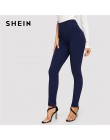 SHEIN elastyczna talia do połowy talii spodnie skinny Fit jesień urząd Lady elegancki Slim Fit pionowe kobiety ołówek spodnie