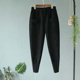 2019 Streetwear kobiet spodnie elastyczne wysokiej talii kieszenie zamszowe spodnie Harem spodnie na co dzień jesień spodnie plu