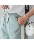Kobiet kostki długości spodnie bawełna pościel Harem spodnie w pasie wiosna lato spodnie na co dzień boczne paski spodnie ołówek