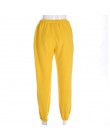 Fajne kobiety wysokiej talii spodnie stałe żółte luźne biegaczy spodnie damskie 2019 jesień zima spodnie do biegania Punk Capris