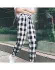 Koreański styl kobiet w połowie pasa proste Plaid drukuj kostki długość spodnie poliester vadim harajuku pantalon femme befree