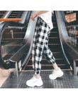 Koreański styl kobiet w połowie pasa proste Plaid drukuj kostki długość spodnie poliester vadim harajuku pantalon femme befree