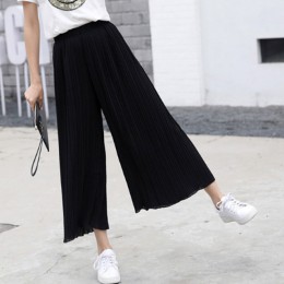 Kobiety szyfonowa luźne spodnie wysokiej talii potargane Hem cienkie plisowane trąbka spodnie typu casual NYZ sklep