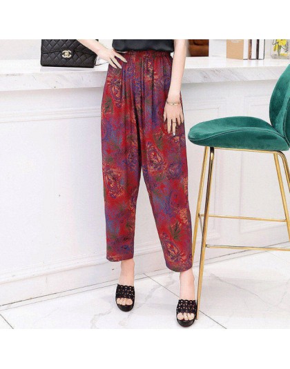 2019 nowy spodnie na lato kobiety w stylu Vintage elastyczny pas druku kwiatowy elegancki spodnie kobiece na co dzień spodnie sz