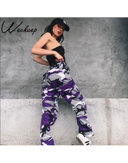 Weekeep kobiety wysokiej talii spodnie kamuflażu mody Pantalon Femme spodnie do kostki spodnie bawełniane Streetwear spodnie kam