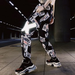 Kamuflaż Streetwear Cargo spodnie damskie na co dzień biegaczy czarny wysoka talia luźne spodnie damskie koreański styl spodnie 