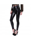 NORMOV S-5XL Plus rozmiar skórzane legginsy kobiety legginsy z wysokim stanem Stretch Slim czarne legginsy moda PU spodnie skórz