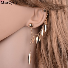 MissCyCy Złoty Kolor Kolczyki Dla Kobiet Czechy Biżuteria 2016 Moda Alloy Liście Tassel Ear Cuff Klip Kolczyki Z Indii