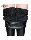 NORMOV XS-5XL zima Plus rozmiar skórzane legginsy damskie spodnie o wysokiej talii ciepłe legginsy grube aksamitne legginsy dams