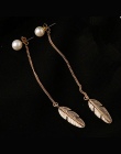 Symulowane Perły Długi Kutas ES287 Liść Feather Wypadania Dangle Kolczyki Dla Kobiet Brincos Bijoux boucle d'oreille Biżuteria K