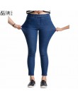 Kobiety dżinsy Plus rozmiar Casual wysoka talia lato jesień Pant Slim Stretch bawełniane spodnie dżinsowe dla kobiety niebieski 