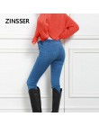 Jesień zima minimalistyczny kobiety Denim Skinny Stretch fałszywe przednia kieszeń średniej talii myte niebieski Slim elastyczne