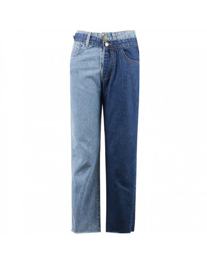 [EAM] nowa wiosna 2019 mody wysokiej talii Patchwork Hit kolor odpinany niebieskie dżinsy proste spodnie jeansowe damskie SC08