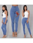 2018 ITFABS mody kobiet wysokiej talii haftowane Skinny Stretch ołówek długi Slim Casual legginsy Jeans
