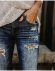 2019 wiosna moda bielone porwane jeansy damskie bawełniane Denim Slim elastyczność spodnie obcisłe wąsy efekt dżinsy vintage Fem