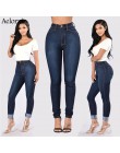 2019 dopasowane dżinsy dla kobiet chude wysokiej talii dżinsy kobieta niebieski Denim ołówek spodnie Stretch talia spodnie jeans