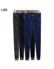 Nowy Slim Stretch wysokiej talii Skinny Jeans kobiet zarysowania noszone stóp w stylu Vintage czarny niebieskie spodnie ołówkowe