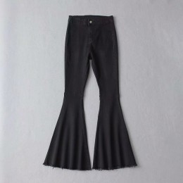 2019 wysokiej talii Stretch kobiet Flare damskie dżinsy typu boyfriend sprany dżins dżinsy dla mamy Plus rozmiar czarne szerokie