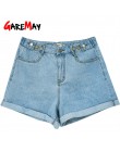 Garemay damskie spodenki jeansowe klasyczny w stylu Vintage wysokiej talii niebieski szerokie nogi kobiece casual lato szorty da