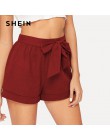 SHEIN własny z paskiem wysokie do talii elastyczne szorty Fitness Swish kobiet zieleń wojskowa do połowy talii szorty 2019 moda 