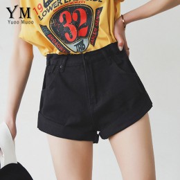 YuooMuoo w stylu Vintage wysoka talia do zaciskania spodenki jeansowe kobiet 2019 koreański styl na co dzień szorty dżinsy letni