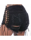 EXOTAO lato czarny sznurowanie kobiet spodenki męskie zgrywanie spodenki jeansowe damskie sexy bandaż wysokiej talii szorty zgry