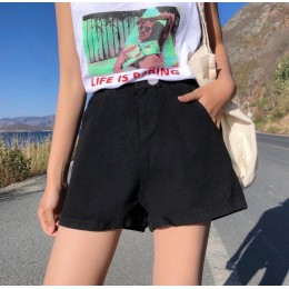 Streetwear lato kobiet Denim szorty 2019 New Arrival wysokiej elastyczny pas spodnie szerokie nogawki spodenki Jeans czarny nieb