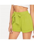 SHEIN własny z paskiem wysokie do talii elastyczne szorty Fitness Swish kobiet zieleń wojskowa do połowy talii szorty 2019 moda 
