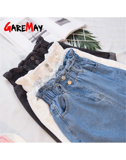 Garemay spodenki jeansowe damskie duży rozmiar lato 5Xl wysokiej talii elastyczny pas Harem szorty z marszczeniem dżinsy dla kob